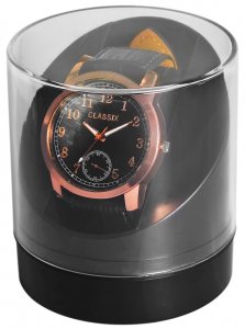 Uhrenbox Kunststoff Transparent Schwarz rund 9,4 x 8,4 cm
